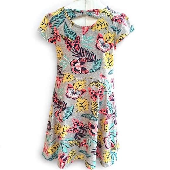 Macy's Tropical Pink & Yellow Vibrant Flutter Sleeve Fit & Flare Summer Dress 4T - Picture 4 of 5